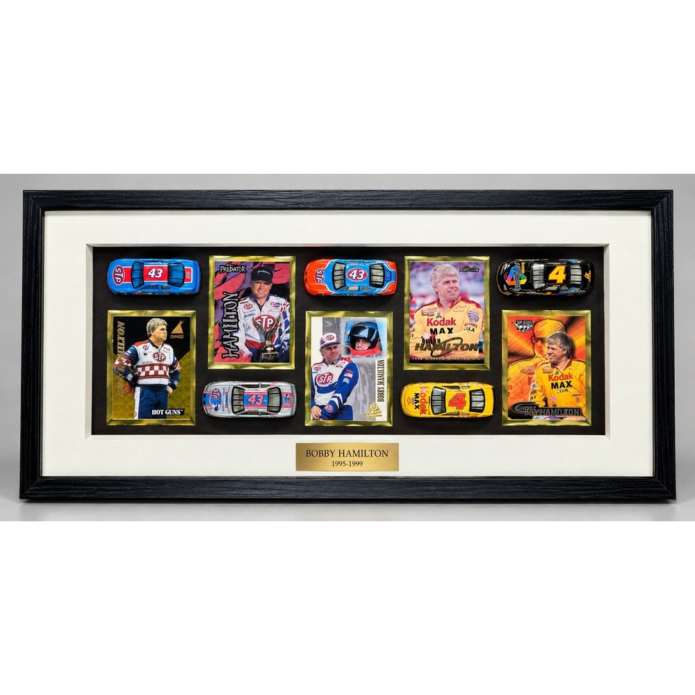 Vintage Bobby Hamilton NASCAR 1995-99 STP Kodak Diecast Cards Framed Shadow Box